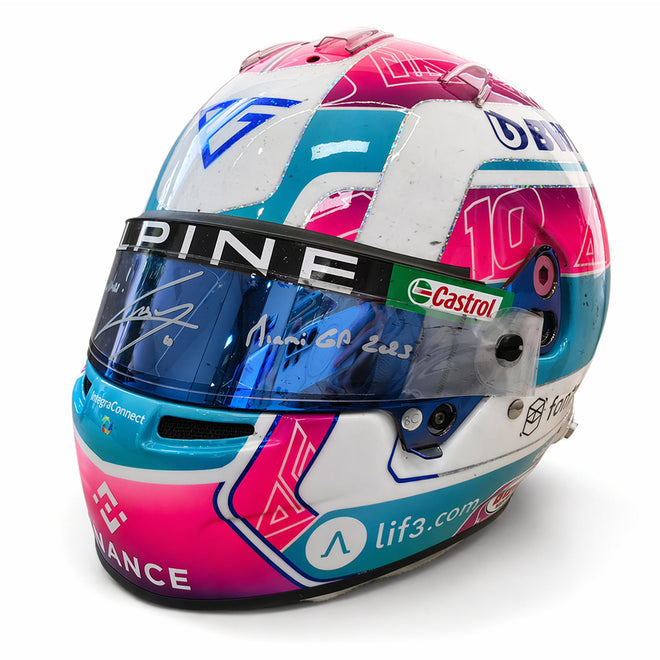 Miami Auction LOT 004 - Pierre Gasly 2023 Alpine Helmet - Miami GP Used Signed