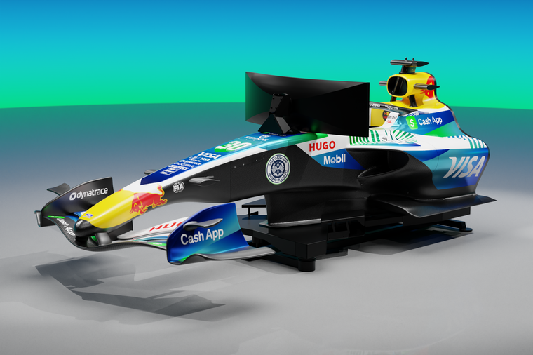 VCARB FC Visa Cash App Racing Bulls Formula One® Team 2026 Motion Simulator, premium Formula 1-inspired simulator celebrating modern racing technology