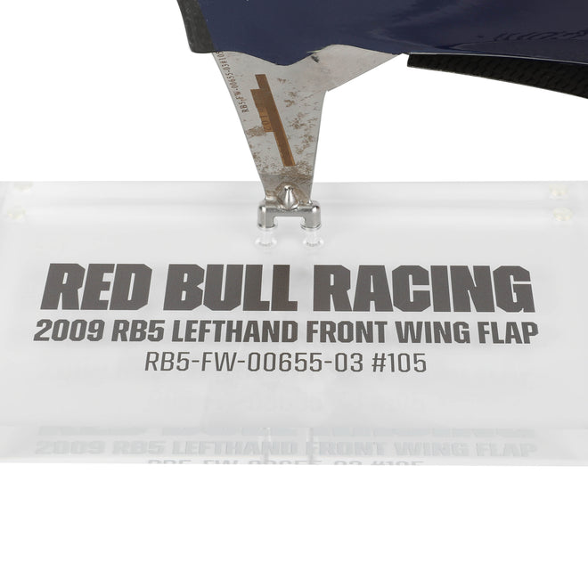 2009 Red Bull Racing RB5 Grand Prix-used LH front wing flap, genuine Formula 1 bodywork presented as exclusive motorsport memorabilia