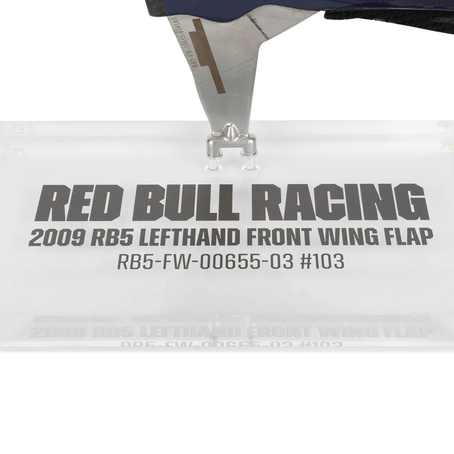 Authentic Red Bull Racing 2009 RB5 used left-hand front wing flap, genuine Formula 1 race-used bodywork presented for collector display