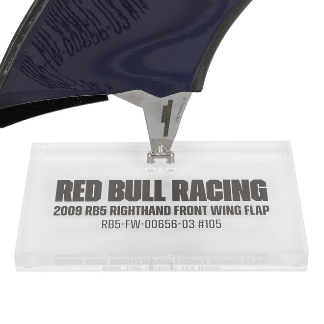 2009 Red Bull Racing RB5 Grand Prix-used RH front wing flap, genuine Formula 1 bodywork presented as exclusive motorsport memorabilia