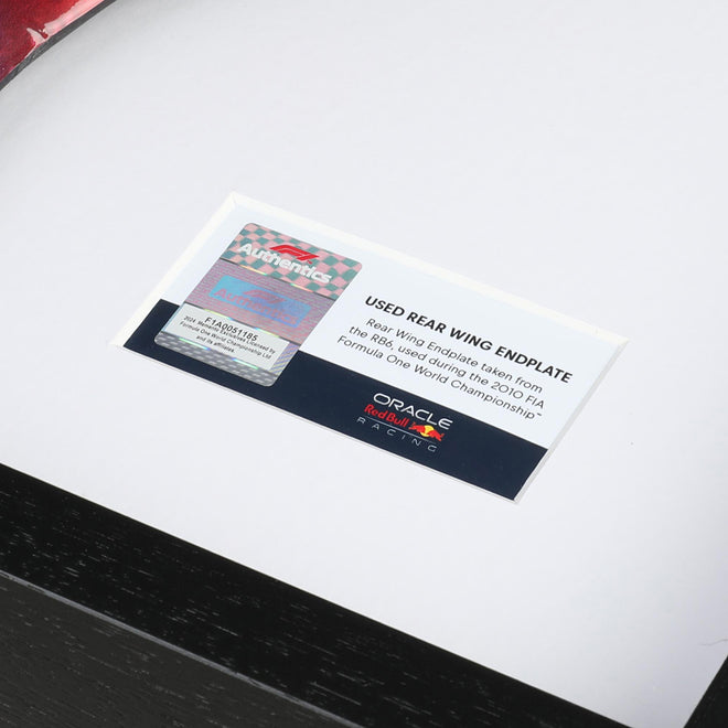 LOT 705 - Red Bull Racing RB6 2010 Framed Season Used Right Hand Rear Wing Endplate