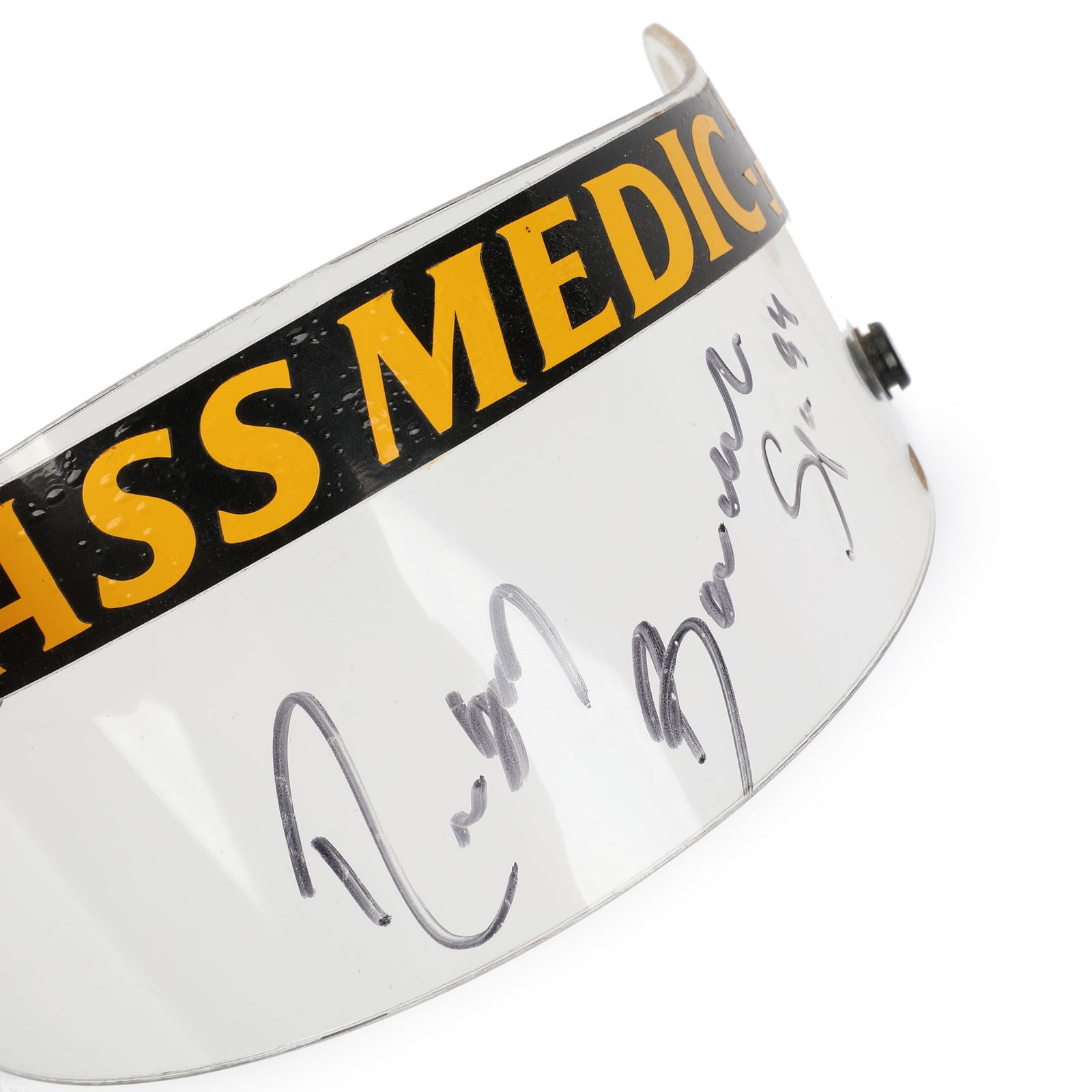 LOT 750 - Rubens Barichello Signed 1994 Sasol Jordan Grand Prix Used Helmet Visor - Belgian GP