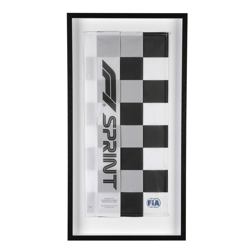 Formula 1 sprint race chequered flag 2026 Chinese Grand Prix official style motorsport memorabilia display