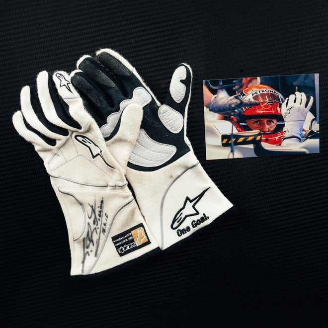 Miami Auction LOT 015- Michael Schumacher 2010 Mercedes Gloves – Chinese GP Used Signed