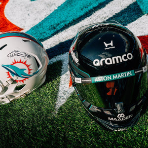 Aston Martin Aramco Formula One™ Team x Miami Dolphins - Lance Stroll Signed Helmet and Jordan Phillips Signed Football Helmet, presented by Atlas Air Worldwide