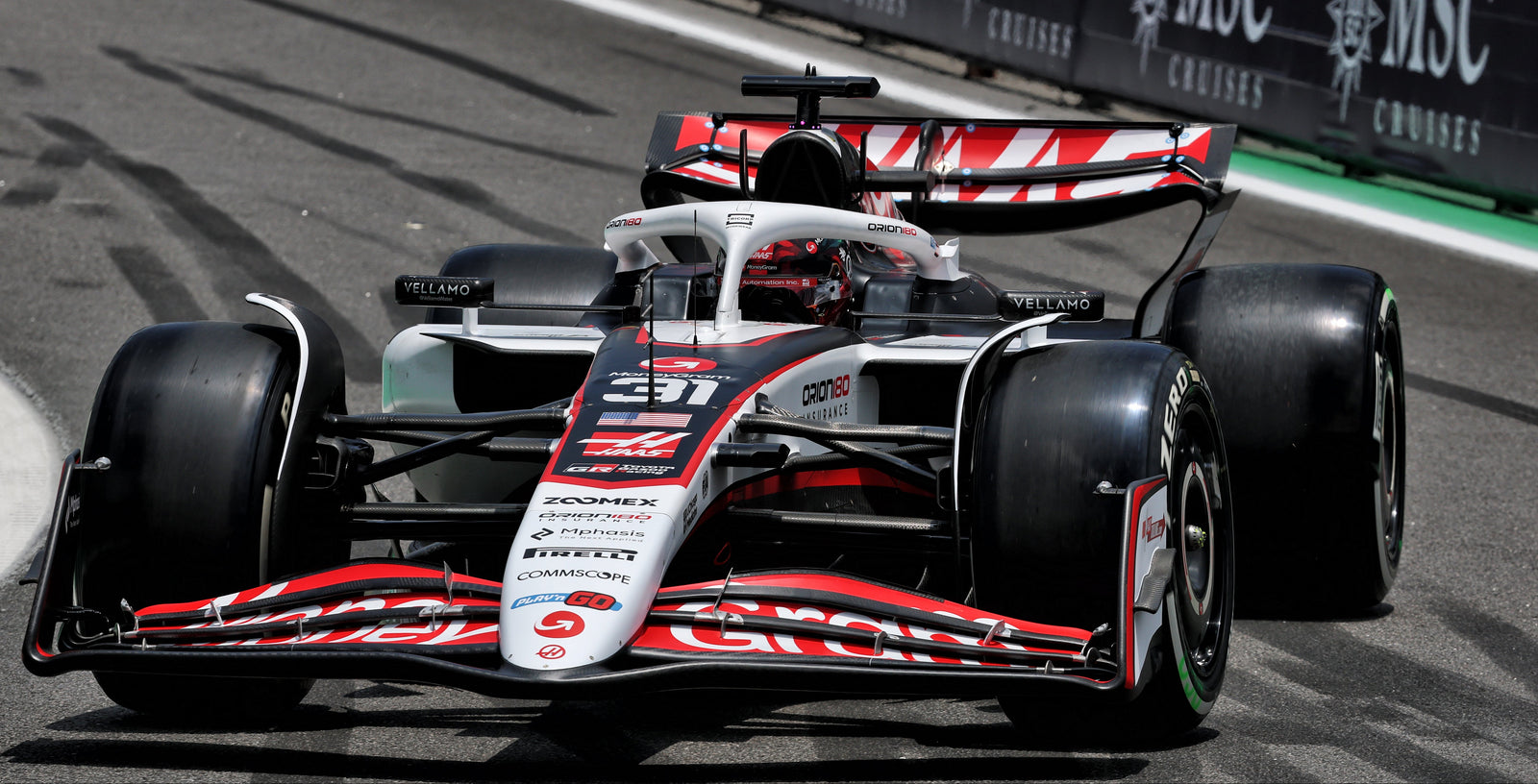 LOT 508 - Esteban Ocon 2025 Haas Helmet - Brazil GP Used