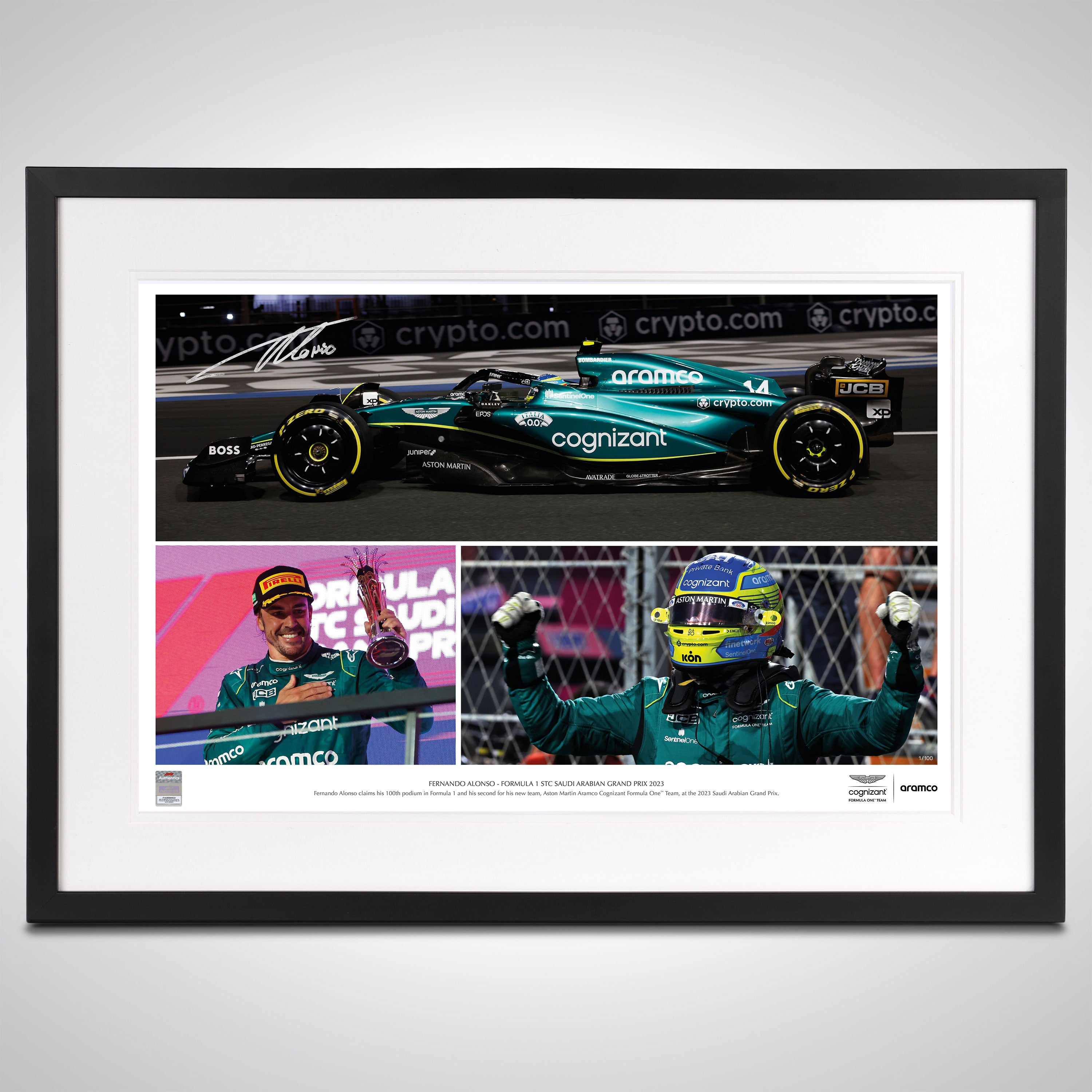 Limited-Edition Fernando Alonso 2023 Signed '100th Podium' Photo Collage – Saudi Arabian GP