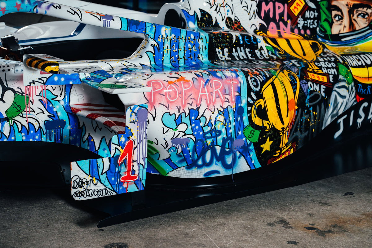 Full-size Ayrton Senna art show car, Formula 1-inspired exhibition display vehicle with exclusive tribute graphics for collectors