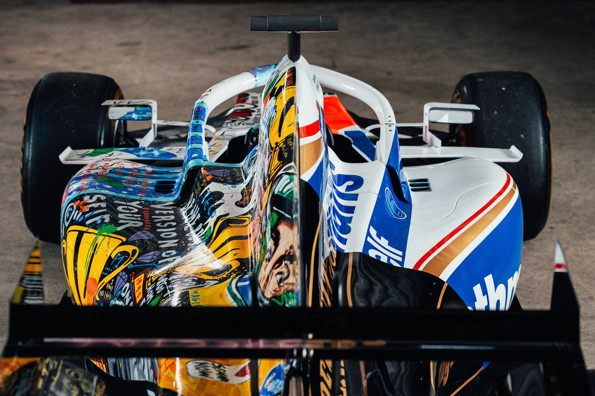Formula 1-inspired Ayrton Senna art show car, full-size exhibition vehicle designed as a striking collector centrepiece